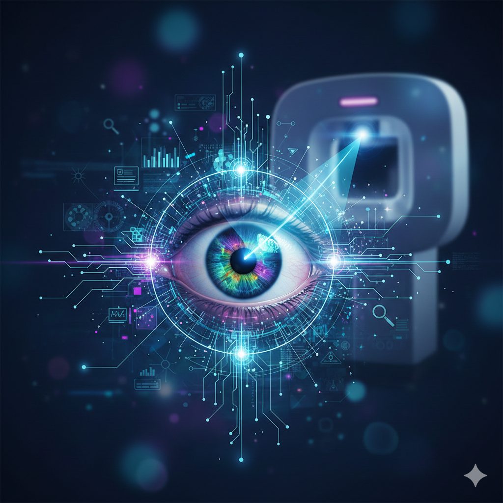 Sistema de inteligencia artificial analizando imágenes oculares para detectar enfermedades usando aprendizaje profundo