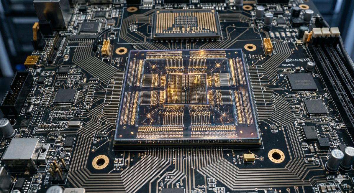 Circuito electrónico en forma de cerebro humano que simboliza los chips neuromórficos y el cálculo inspirado en el cerebro biológico