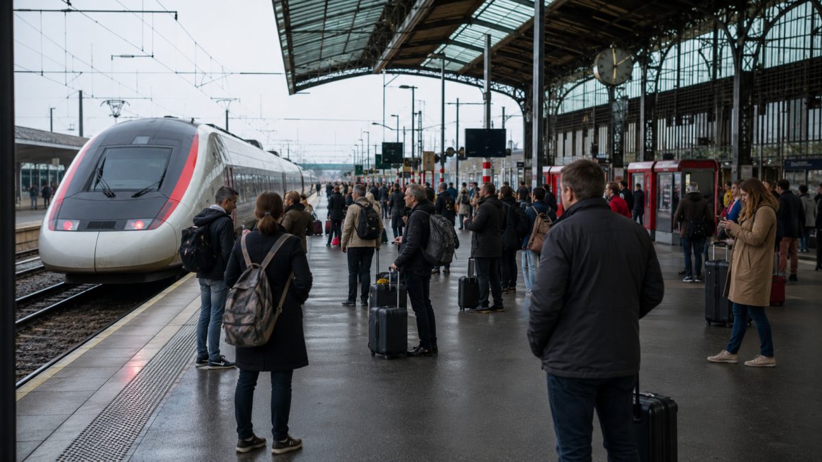 Reisende venter på en perrong under den nasjonale SNCF-streiken 10. juni 2026